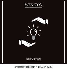 Electric light bulb in the palms, vector icon.