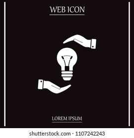 Electric light bulb in the palms, vector icon.