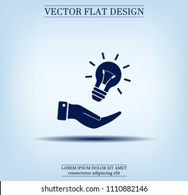Electric light bulb in the palms, vector icon.