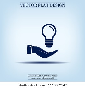 Electric light bulb in the palms, vector icon.