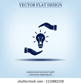 Electric light bulb in the palms, vector icon.