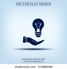 Electric light bulb in the palms, vector icon.