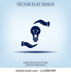 Electric light bulb in the palms, vector icon.