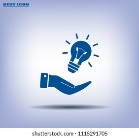 Electric light bulb in the palms, vector icon.