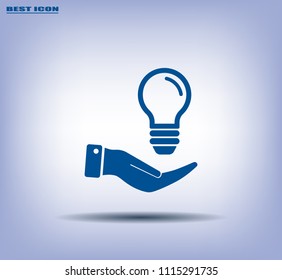 Electric light bulb in the palms, vector icon.