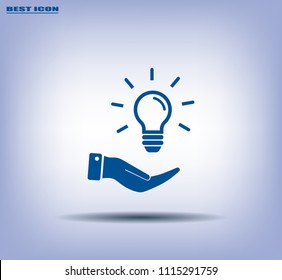 Electric light bulb in the palms, vector icon.