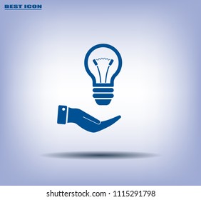 Electric light bulb in the palms, vector icon.