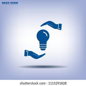 Electric light bulb in the palms, vector icon.