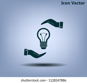 Electric light bulb in the palms, vector icon.