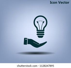 Electric light bulb in the palms, vector icon.