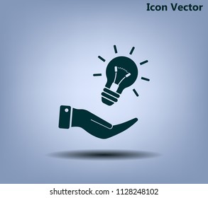 Electric light bulb in the palms, vector icon.