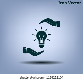 Electric light bulb in the palms, vector icon.