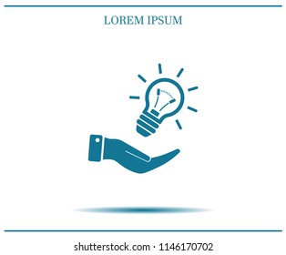 Electric light bulb in the palms, vector icon.
