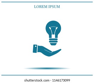 Electric light bulb in the palms, vector icon.