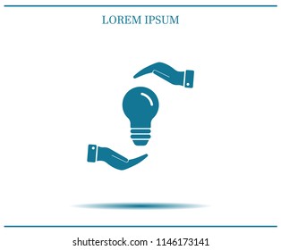 Electric light bulb in the palms, vector icon.