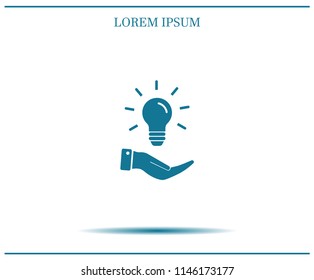 Electric light bulb in the palms, vector icon.
