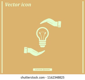 Electric light bulb in the palms, vector icon.