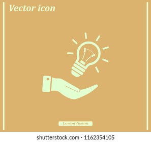 Electric light bulb in the palms, vector icon.