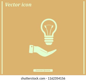 Electric light bulb in the palms, vector icon.