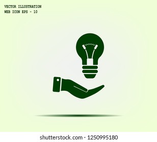 Electric light bulb in the palms, vector icon.