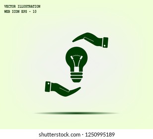 Electric light bulb in the palms, vector icon.