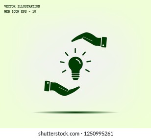 Electric light bulb in the palms, vector icon.