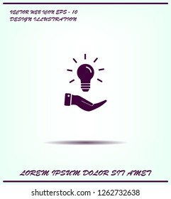 Electric light bulb in the palms, vector icon.