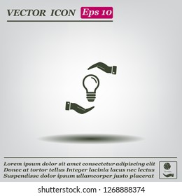 Electric light bulb in the palms, vector icon.