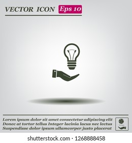 Electric light bulb in the palms, vector icon.