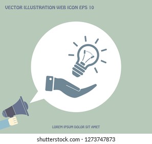 Electric light bulb in the palms, vector icon.