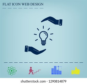Electric light bulb in the palms, vector icon.