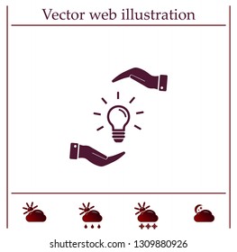 Electric light bulb in the palms, vector icon.