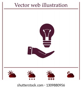 Electric light bulb in the palms, vector icon.