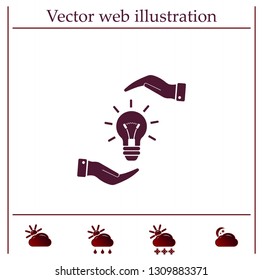 Electric light bulb in the palms, vector icon.