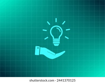 Electric light bulb in the palms, vector icon.