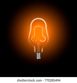 Electric light bulb in a realistic design with a plinth with illumination included