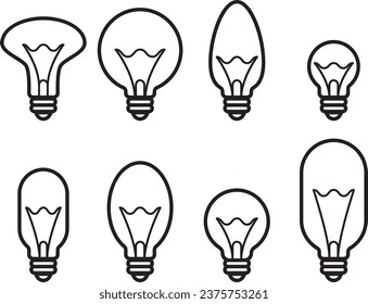 Electric light bulb set icons. Electricity lamp symbol. Vector illumination sign design.