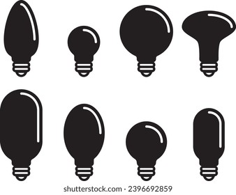 Electric light bulb set icons. Electricity lamp symbol. Vector illumination sign design.