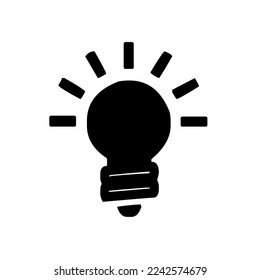 Electric light bulb shining, emitting light, symbol of getting idea, thinking, inspiration, solution, brainstorming, vector, illustration, in black and white color, isolated on white background