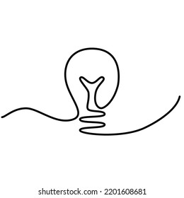 Electric light bulb silhouette. Continuous line light bulb. Light bulb logo idea.