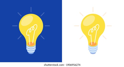 Electric light bulb. Two different backgrounds. Vector incandescent lamp pictured in isometric projection.