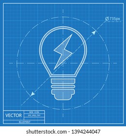 Electric light bulb vector blueprint icon 