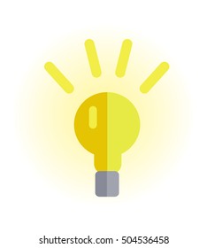 Electric light bulb vector in flat style. New idea and brainstorming. Illustration for intellectual concept, illuminating stores ad, application icons, logo design. Isolated on white background
