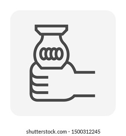 Electric light bulb vector icon. Include electrician hand to hold, fix, repair, service or maintenance by new change, replace for lamp, ceiling of home house. Eco save power energy. Editable stroke.