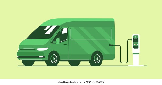 Electric light commercial vehicle isolated. Vector flat style illustration.