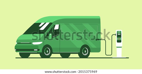 Electric light commercial vehicle isolated.\
Vector flat style\
illustration.