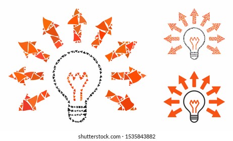 Electric light composition of abrupt items in various sizes and color tones, based on electric light icon. Vector unequal dots are grouped into collage.