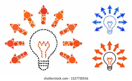 Electric light mosaic of small circles in variable sizes and color hues, based on electric light icon. Vector small circles are united into blue mosaic.