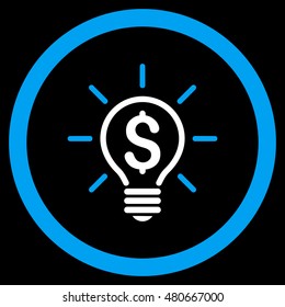Electric Light Price rounded icon. Vector illustration style is flat iconic bicolor symbol, blue and white colors, black background.