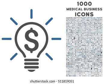 Electric Light Price vector bicolor icon with 1000 medical business icons. Set style is flat pictograms, cobalt and gray colors, white background.